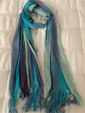 Missoni 72" Long Blue Purple Green Fringed Scarf
